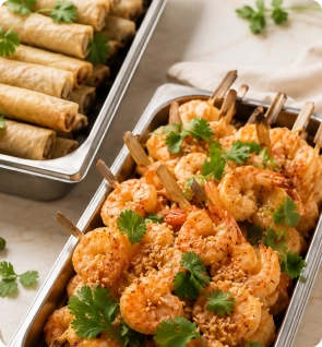 Thai catering dishes served at a gathering